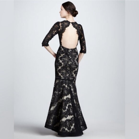 Alice + Olivia Jae Black Lace Open Back Maxi Gown - Picture 2 of 13